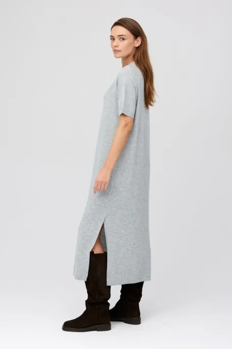 Šedé midi šaty z merino vlny a kašmíru