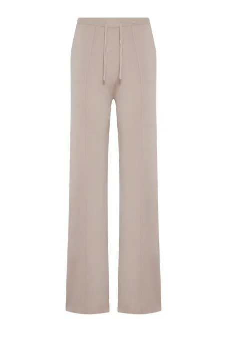 Široké béžové kalhoty z česané vlny