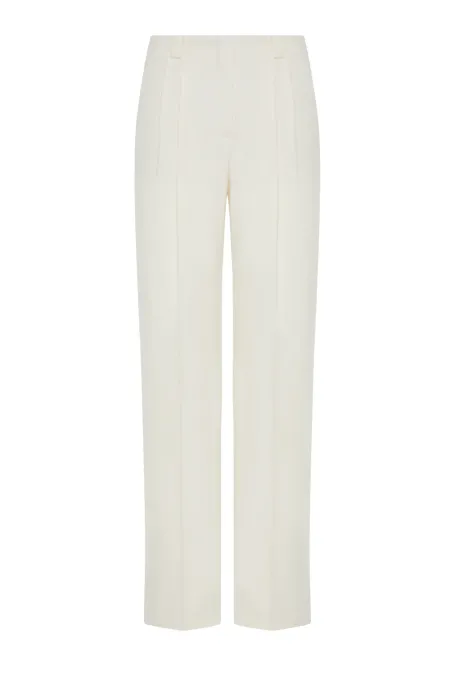 Krémové vlněné kalhoty do saka s kašmírem