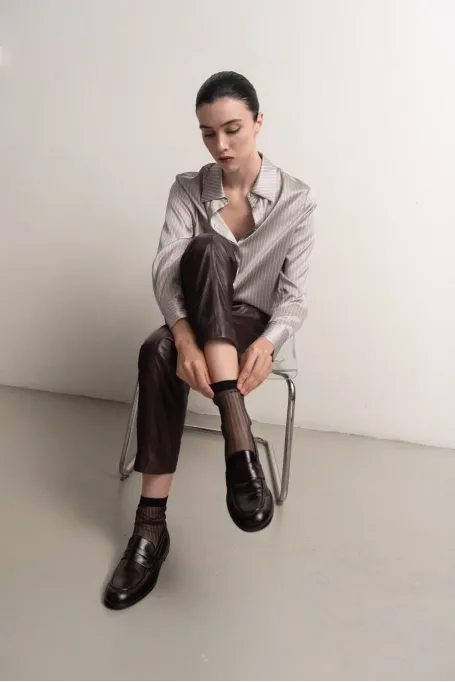 Baklažánové kožené kalhoty s kapsami - Patrizia Aryton