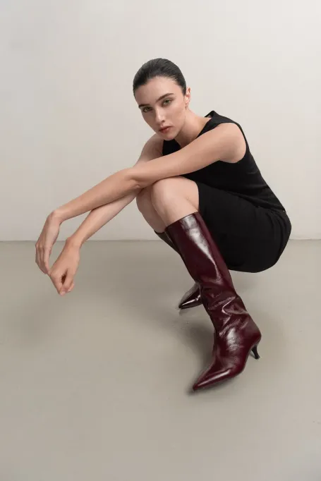 Kožené fialové kozačky na středním podpatku - Patrizia Aryton