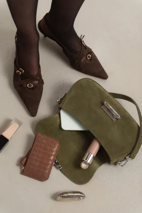 Cokoladové slingback boty z nubukové kůže - Patrizia Aryton