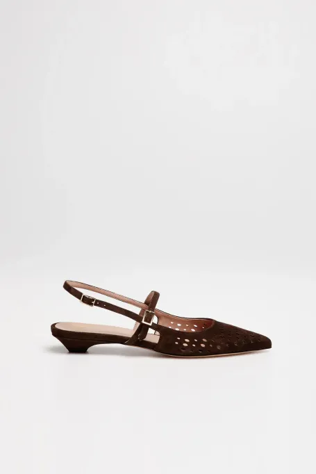 Hnědé slingback boty z přírodní kůže