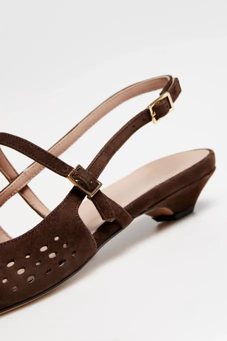 Hnědé slingback boty z přírodní kůže