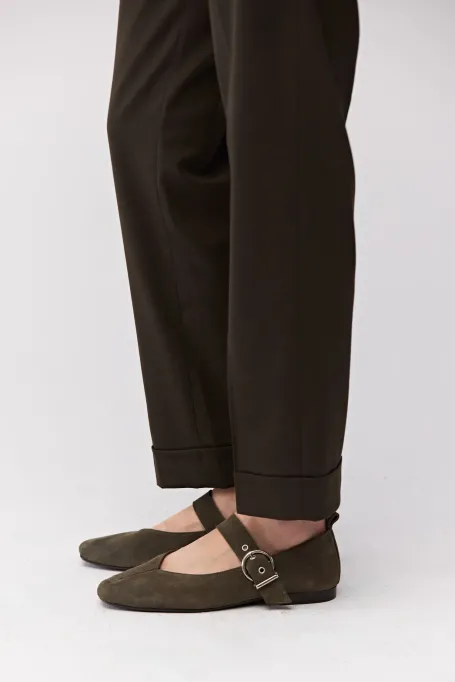 Zelené baleríny z broušené kůže