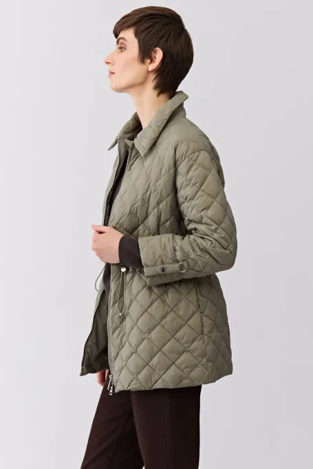 Zelená péřová bunda s límcem