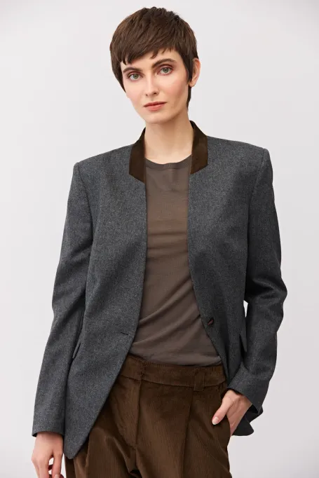 Šedý jednoradový blejzr s kašmírem - Patrizia Aryton