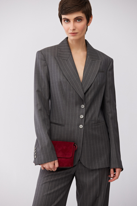 Šedé vlněné sako s proužky do obleku