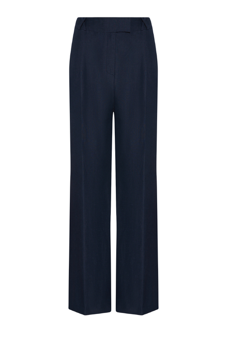 Tmavě modré oblekové kalhoty z vlny a lnu