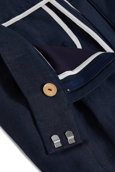 Tmavě modré oblekové kalhoty z vlny a lnu