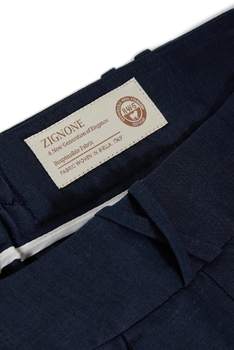 Tmavě modré oblekové kalhoty z vlny a lnu