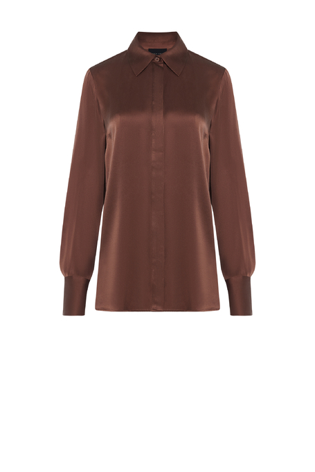 Hnědá volná hedvábná košile