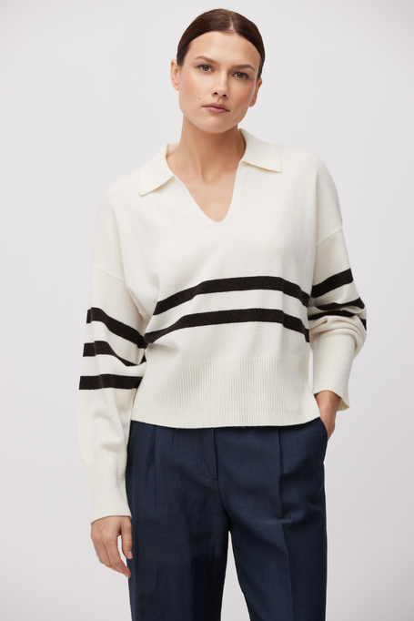 Bílá pruhovaná halenka z merino vlny