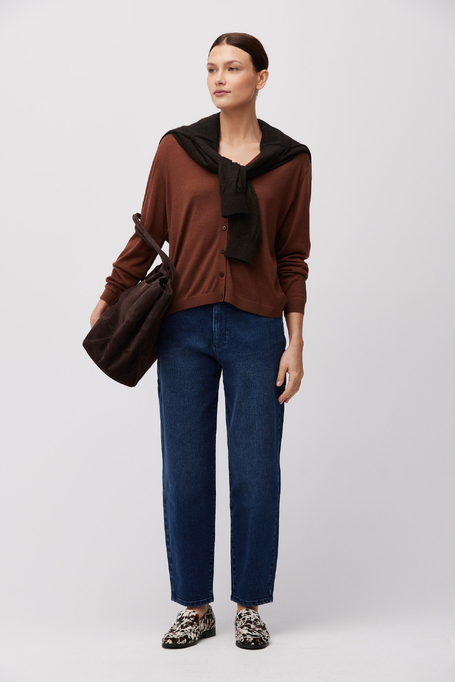 Hnědý kardigan ze směsi hedvábí a kašmíru