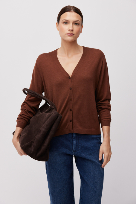 Hnědý kardigan ze směsi hedvábí a kašmíru
