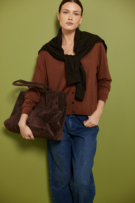 Hnědý kardigan ze směsi hedvábí a kašmíru