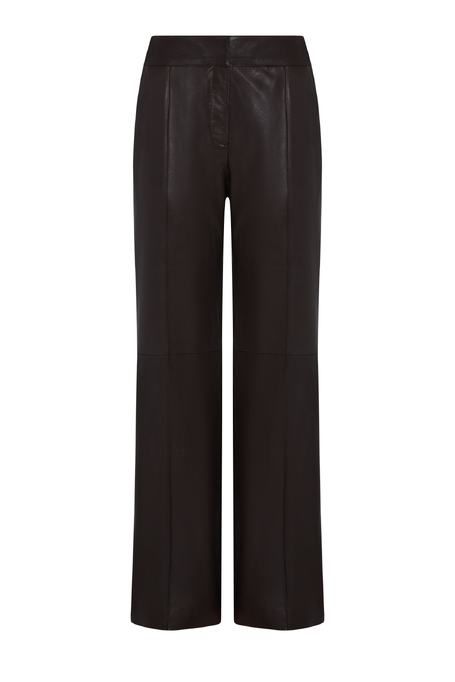 Hnědé kožené kalhoty se širokou nohavicí