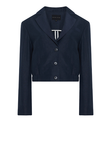 Tmavě modré jednořadé sako z vlny a lnu