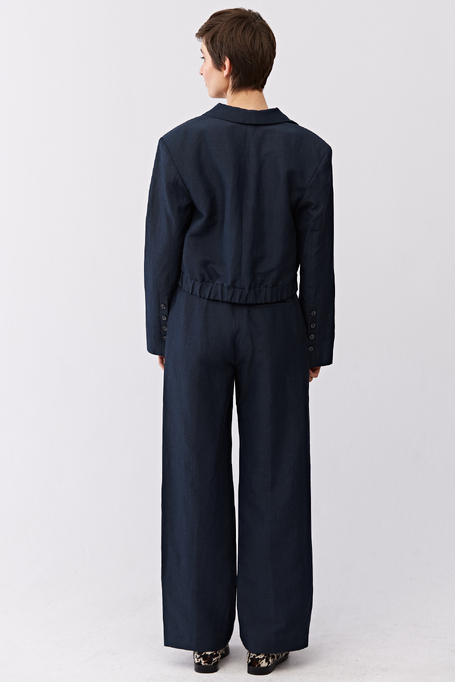 Tmavě modré jednořadé sako z vlny a lnu