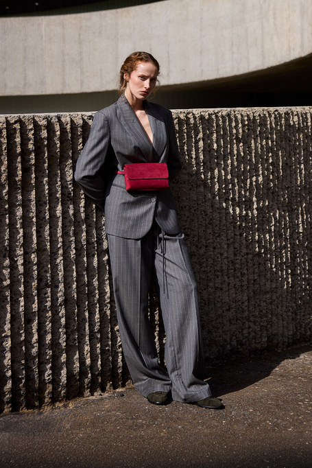 Široké šedé kalhoty s proužky do obleku - Patrizia Aryton