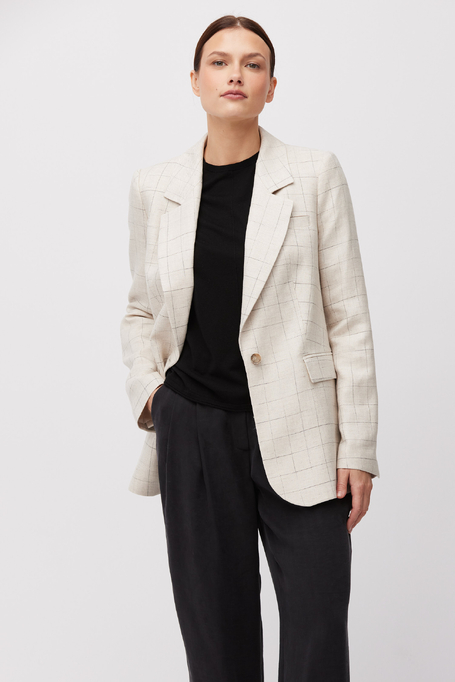 Béžové kostkované sako s příměsí lnu