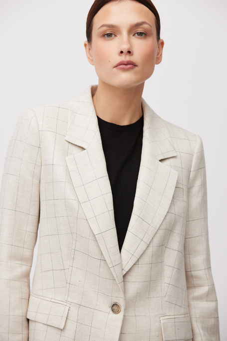 Béžové kostkované sako s příměsí lnu