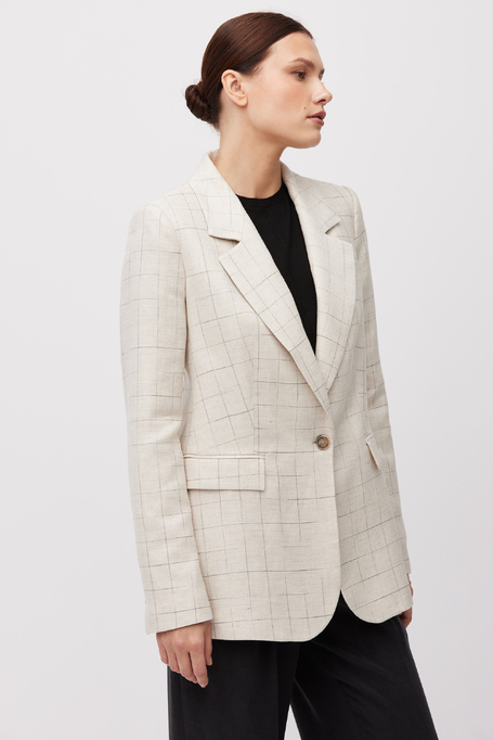 Béžové kostkované sako s příměsí lnu
