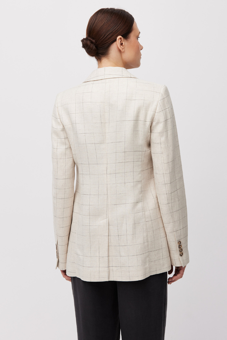 Béžové kostkované sako s příměsí lnu