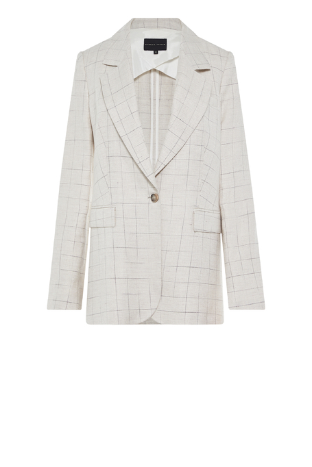 Béžové kostkované sako s příměsí lnu