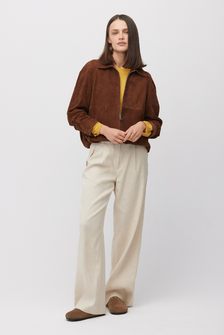 Hnědá bunda ze semišové kůže