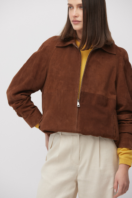 Hnědá bunda ze semišové kůže