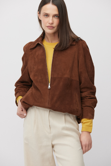 Hnědá bunda ze semišové kůže
