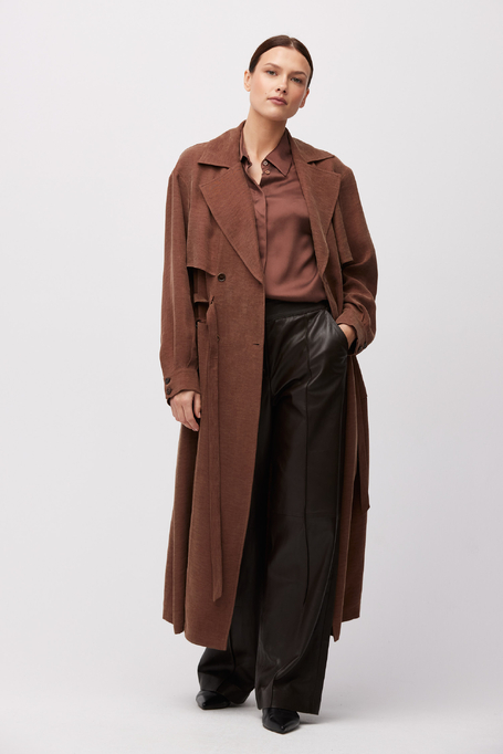 Hnědý kabát ze směsi lyocellu a lnu