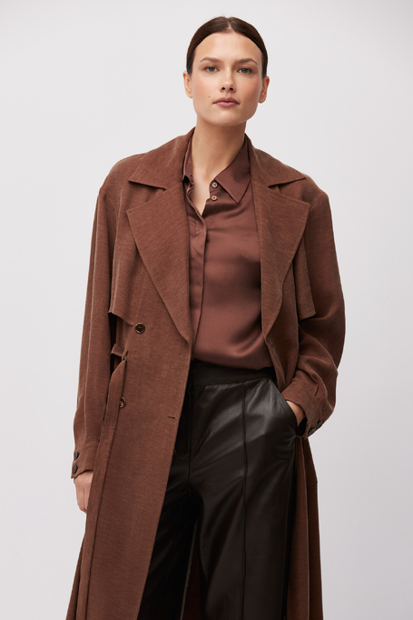 Hnědý kabát ze směsi lyocellu a lnu