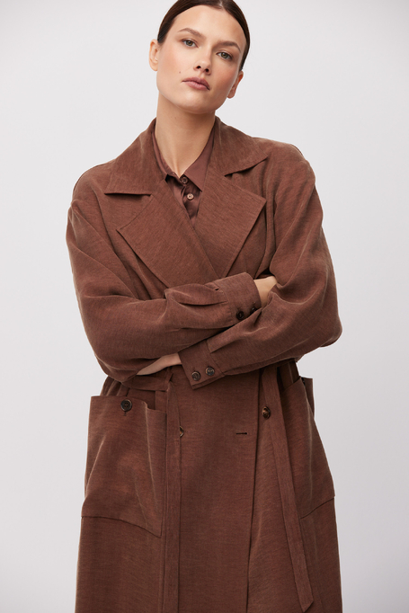 Hnědý kabát ze směsi lyocellu a lnu