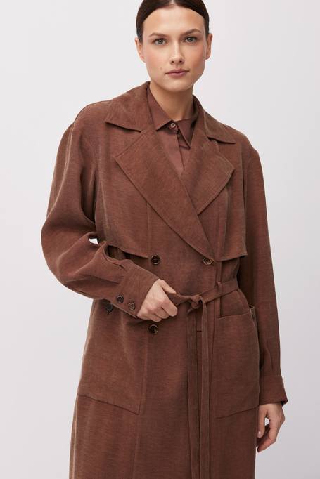 Hnědý kabát ze směsi lyocellu a lnu