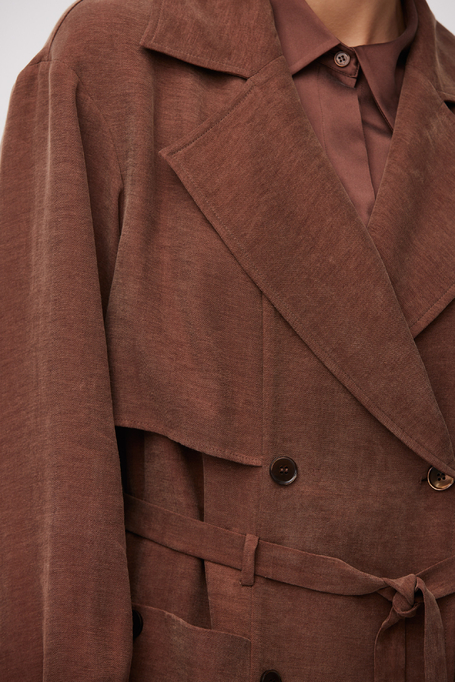Hnědý kabát ze směsi lyocellu a lnu