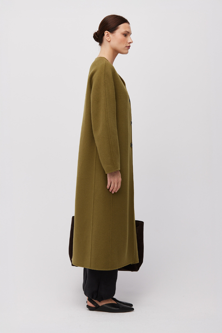 Zelený doubleface kabát s hedvábím