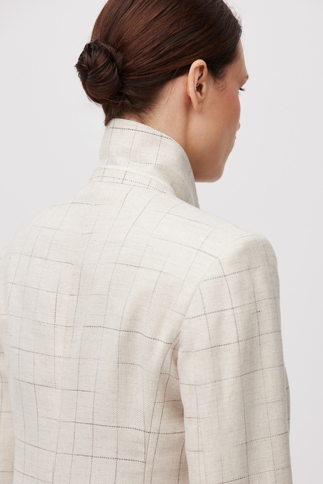 Béžové kostkované sako s příměsí lnu - Patrizia Aryton