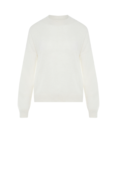 Bílý svetr s vlnou baby suri alpaka 