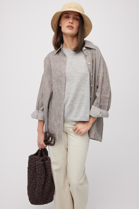 Šedá halenka s hedvábím a kašmírem 