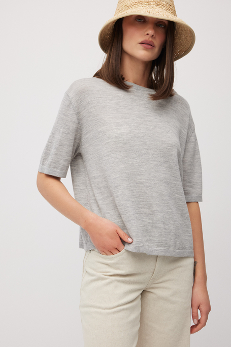 Šedá halenka s hedvábím a kašmírem 