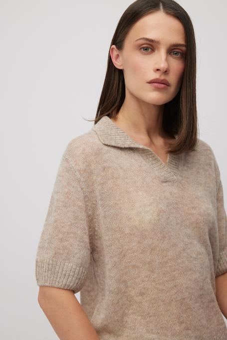 Beiger Polo-Pullover mit Baby-Suri-Alpaka - Patrizia Aryton