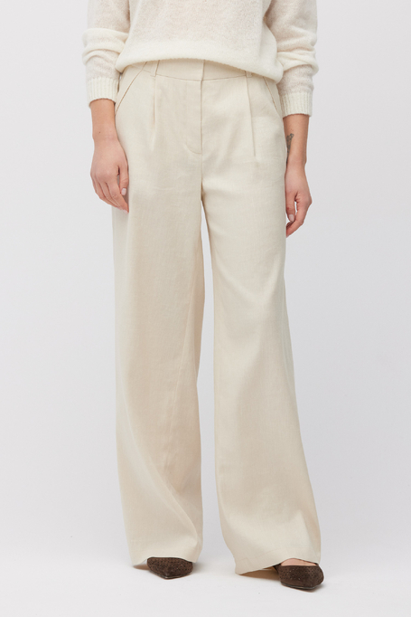 Béžové široké kalhoty s lnem - Patrizia Aryton