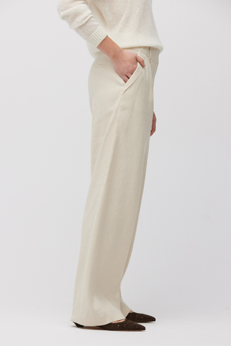 Béžové široké kalhoty s lnem - Patrizia Aryton