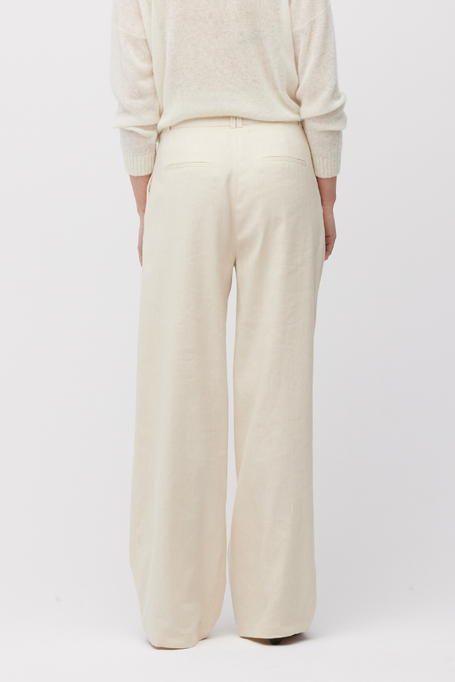 Béžové široké kalhoty s lnem - Patrizia Aryton