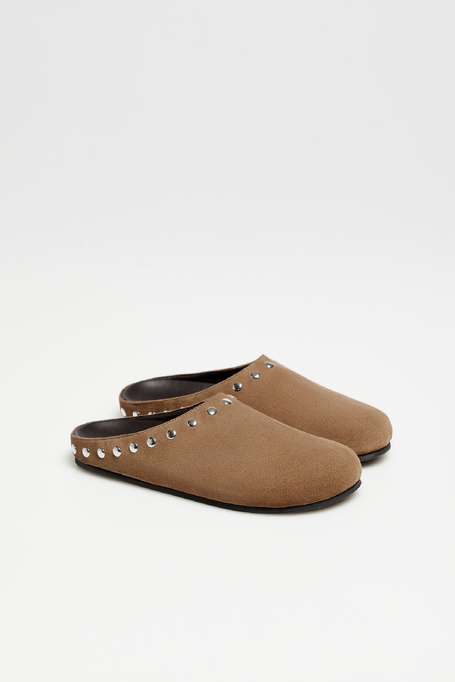 Hnědé semišové pantofle s cvoky - Patrizia Aryton