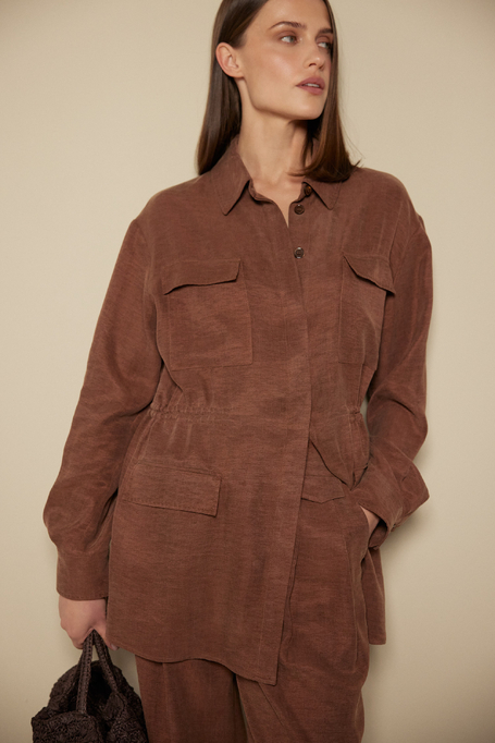 Hnědé sako ze směsi lnu a lyocellu - Patrizia Aryton