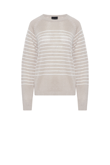Béžový lněný svetr s bílými proužky - Patrizia Aryton