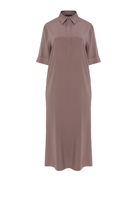 Béžové hedvábné košilové midi šaty - Patrizia Aryton Béžové hedvábné košilové midi šaty - Patrizia Aryton